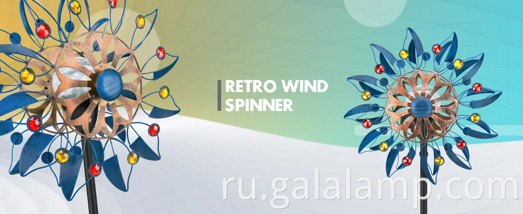 Красочный солнечный ветровой прядильщик наружный металл для лампы для декора сада